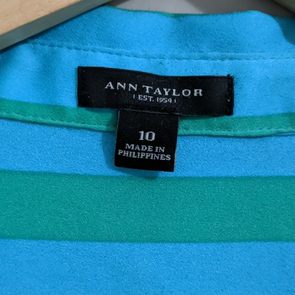 Ann Taylor Blue Green Striped Camp Shirt - Picture 3 of 4